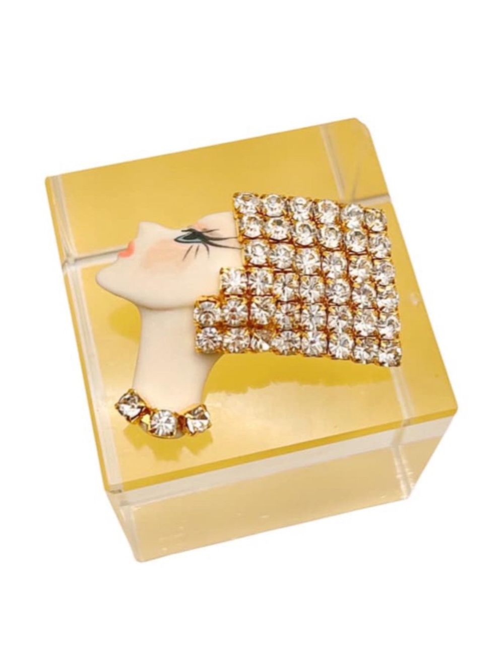 Vintage Signed Art Deco Style Hand Painted Porcelain Crystal Rhinestone Brooch
